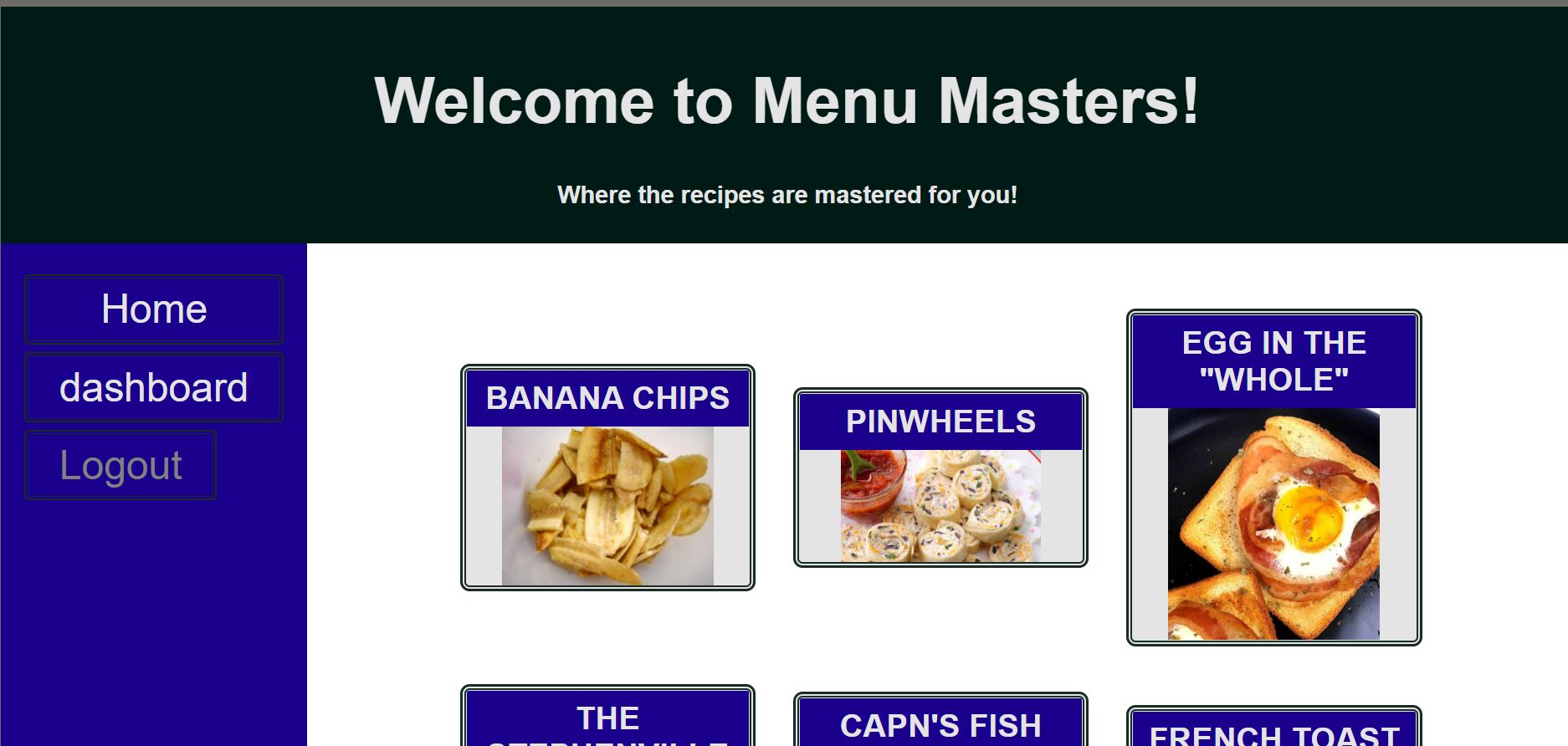 Screenshot of Menu Masters application